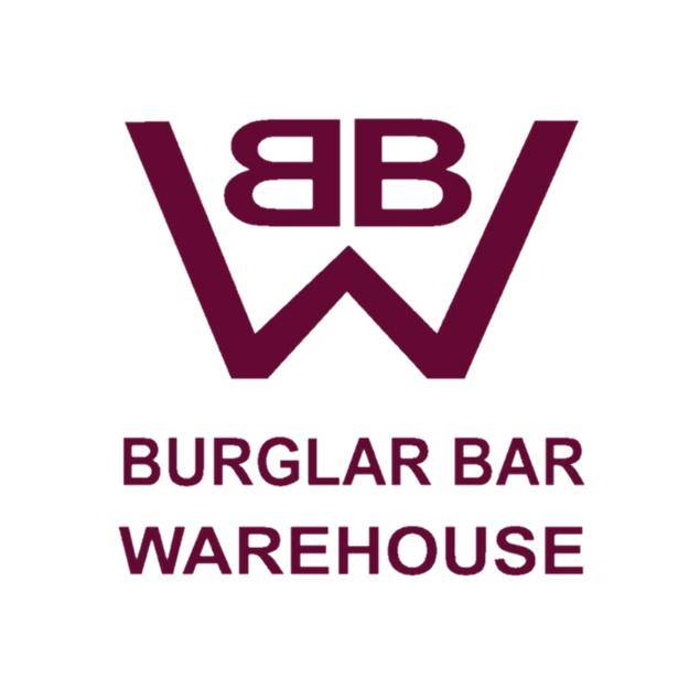 Burglar Bar Warehouse logo in burgundy over a white background.